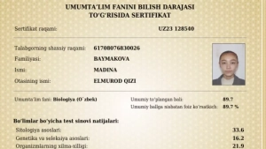 Toshkentlik o‘quvchi qiz tibbiyot yo‘nalishida 189 ball oldi