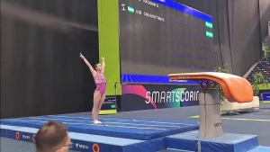 Oksana Chusovitina participates in the Baku World Cup final