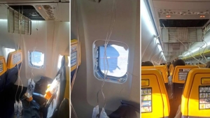 «Ryanair» samolyoti oynasi sinishi oqibatida yo'lovchi tashqariga tortildi