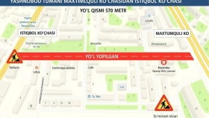 Sodiq Azimov Street will be closed in Yashnobod