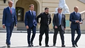 How did Macron, Mers, Tusk, and Trump react?