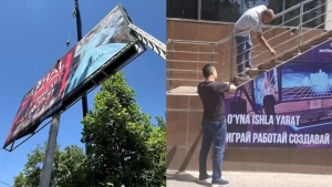 Toshkentda ruxsatsiz o‘rnatilgan reklama bannerlari olib tashlandi