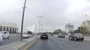 Piyoda ko‘prikda avtomobilni tepib zarar yetkazdi