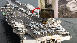 The US aircraft carrier is safe, but its location remains secret.