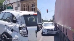 Yangihayotda yuk mashinasi 9 avtomobilga urildi