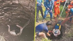 A woman survived from a deep well in China