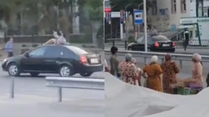 В Намангане произошел случай опасной езды на крыше автомобиля