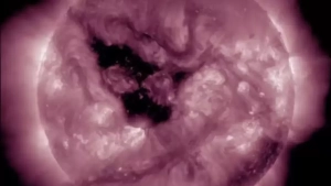 A large stone hole on the sun is rapidly expanding