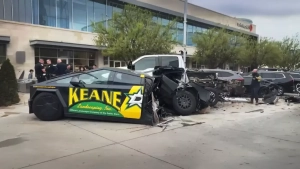 In the accident involving the Mercedes G-Class, the rear part of the Tesla Cybertruck detached