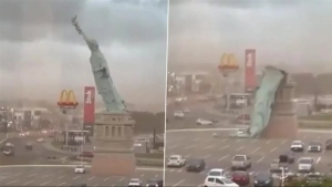 Strong winds toppled the Statue of Liberty in Brazil