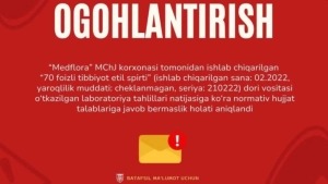 Low-quality medical alcohol has been withdrawn from circulation in Uzbekistan