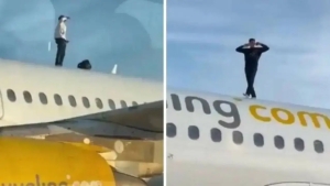 The man who climbed onto the roof of the airplane delayed the flight
