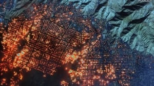 The view of the fire in Los Angeles from space