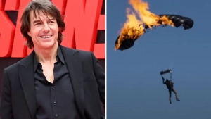 Tom Kruz yonayotgan parashyut bilan rekord o‘rnatdi