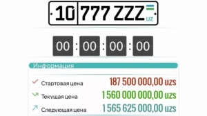 Toshkentda noyob avtomobil raqami rekord narxda sotildi