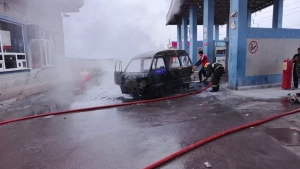 The Damas caught fire at the methane refueling station in Namangan