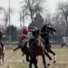 The horsemen competed on horseback