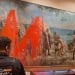 Paint was splashed on Columbus's artwork at the museum in Madrid