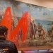 Paint was splashed on Columbus's artwork at the museum in Madrid
