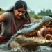 A mother forcibly rescued her child from a crocodile's mouth