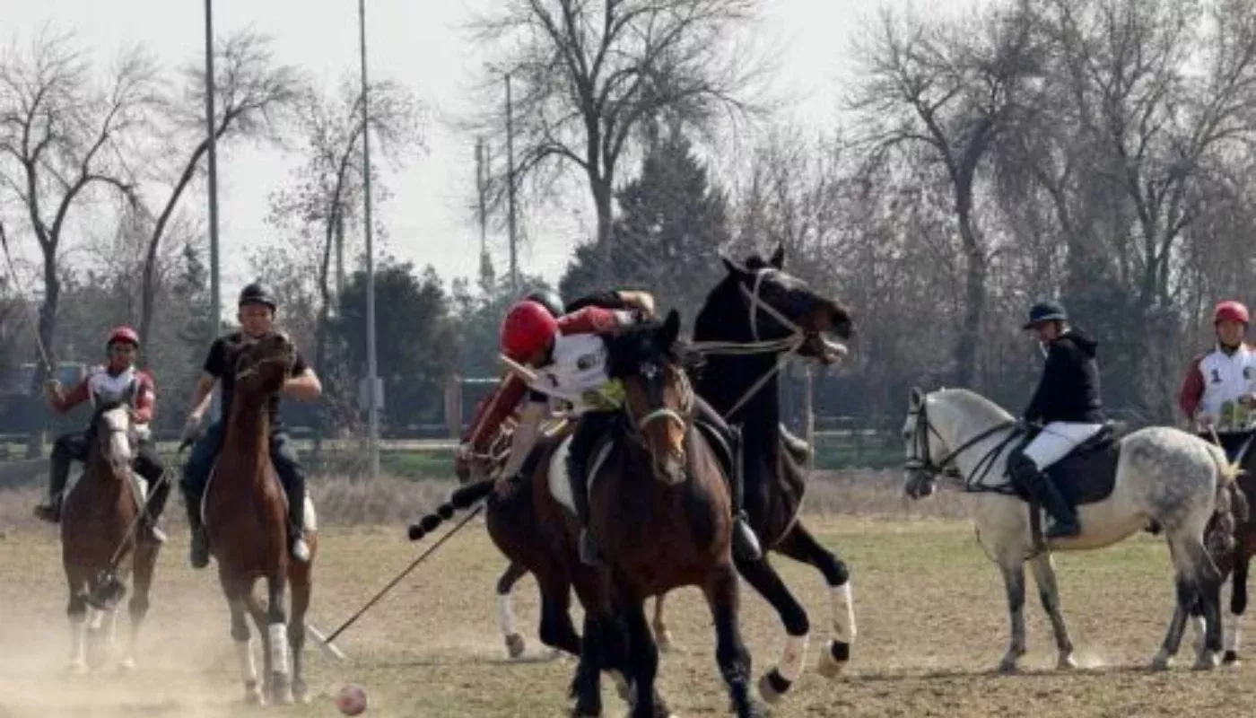 The horsemen competed on horseback