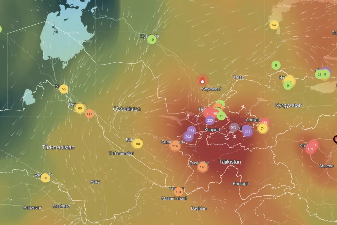 What is the air quality like in Uzbekistan today?