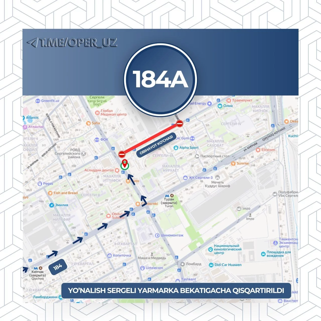 Traffic on Obihayot Street will be restricted