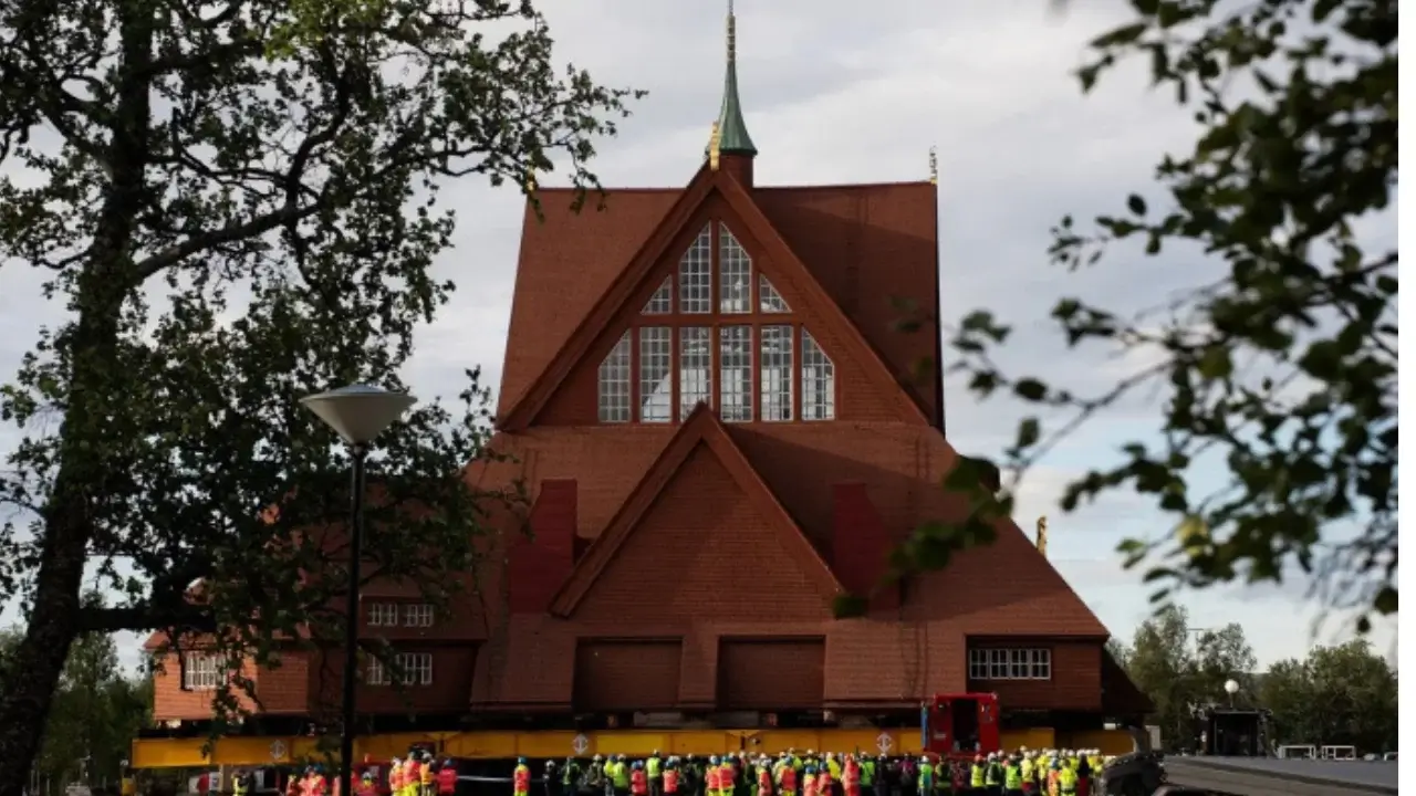 The historic church in Kiruna city was relocated to a new site