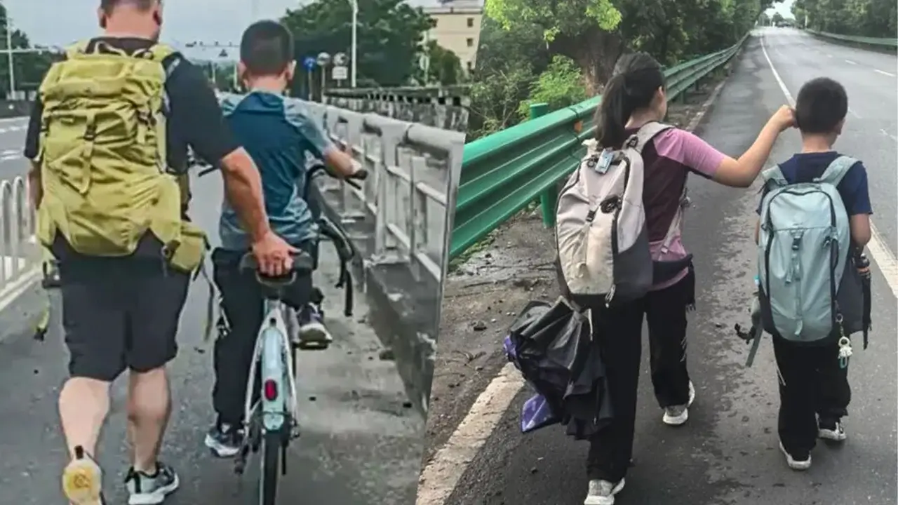 Xitoylik ota bolalari bilan 800 km piyoda yurdi