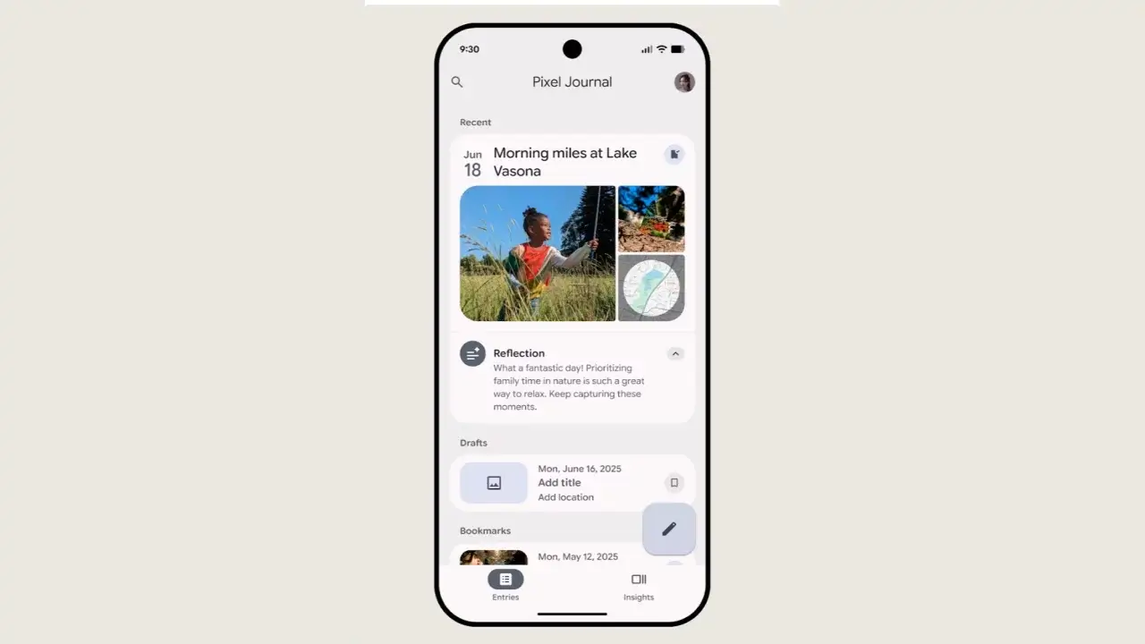 Google Pixel Journal app for daily journaling