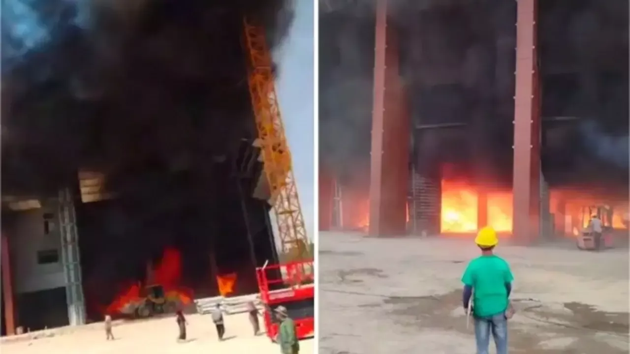 Пожар на новом стадионе в Душанбе