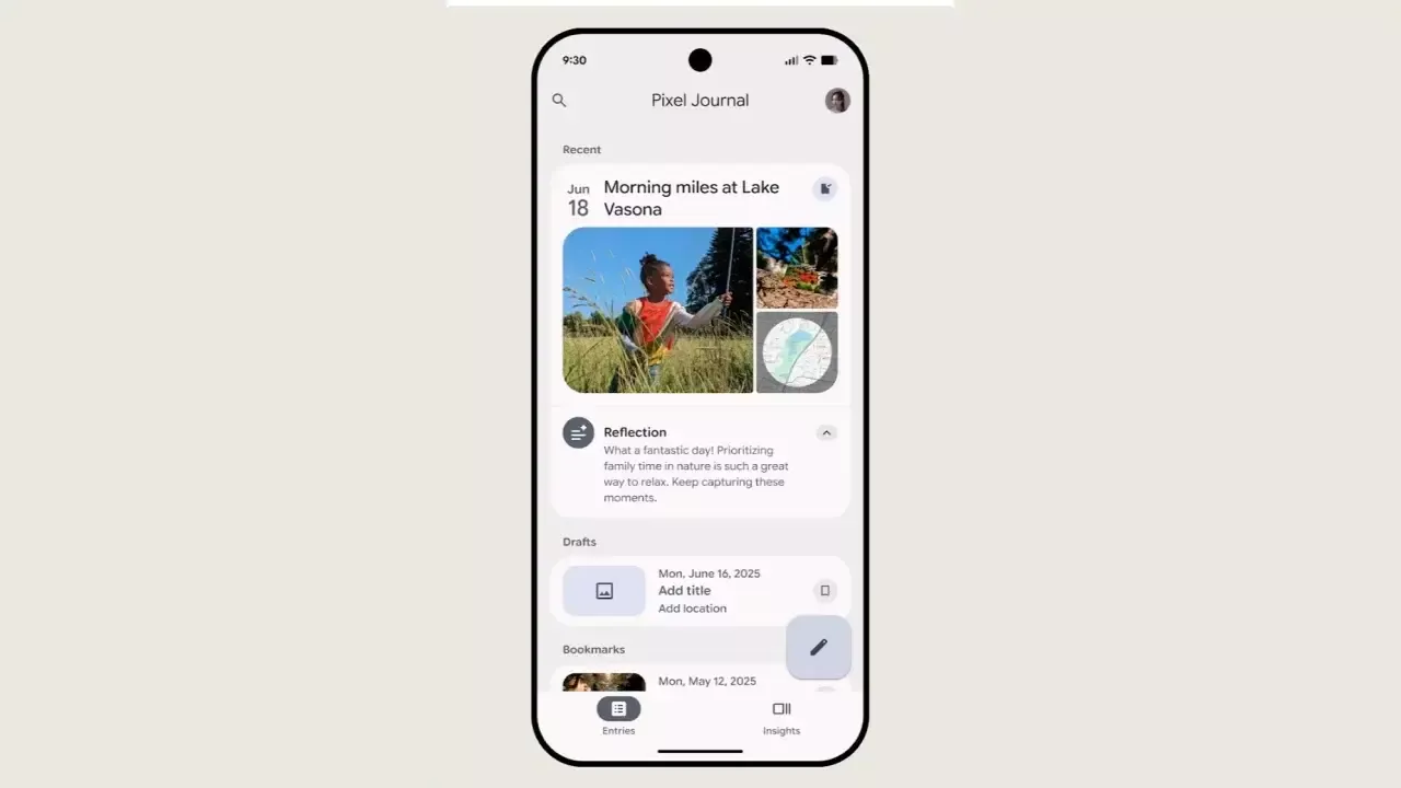 Google Pixel Journal ilovasi kundalik yozuv uchun