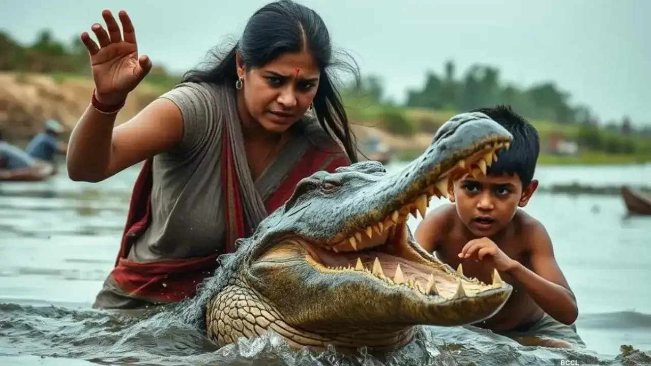 Mother forcibly rescued her child from a crocodile's mouth