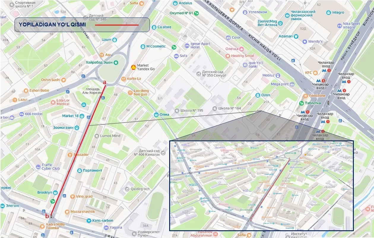 Road closure on Al-Khwarizmi street in Chilonzor