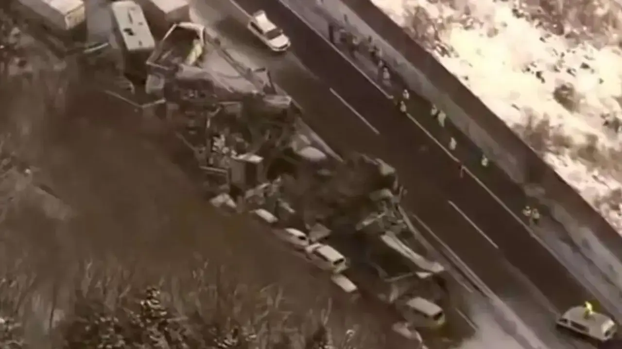 В Японии столкнулись более 50 автомобилей, 2 человека погибли