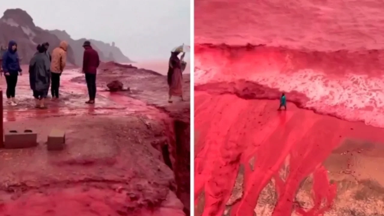 Rain created a red beach on Hormuz Island