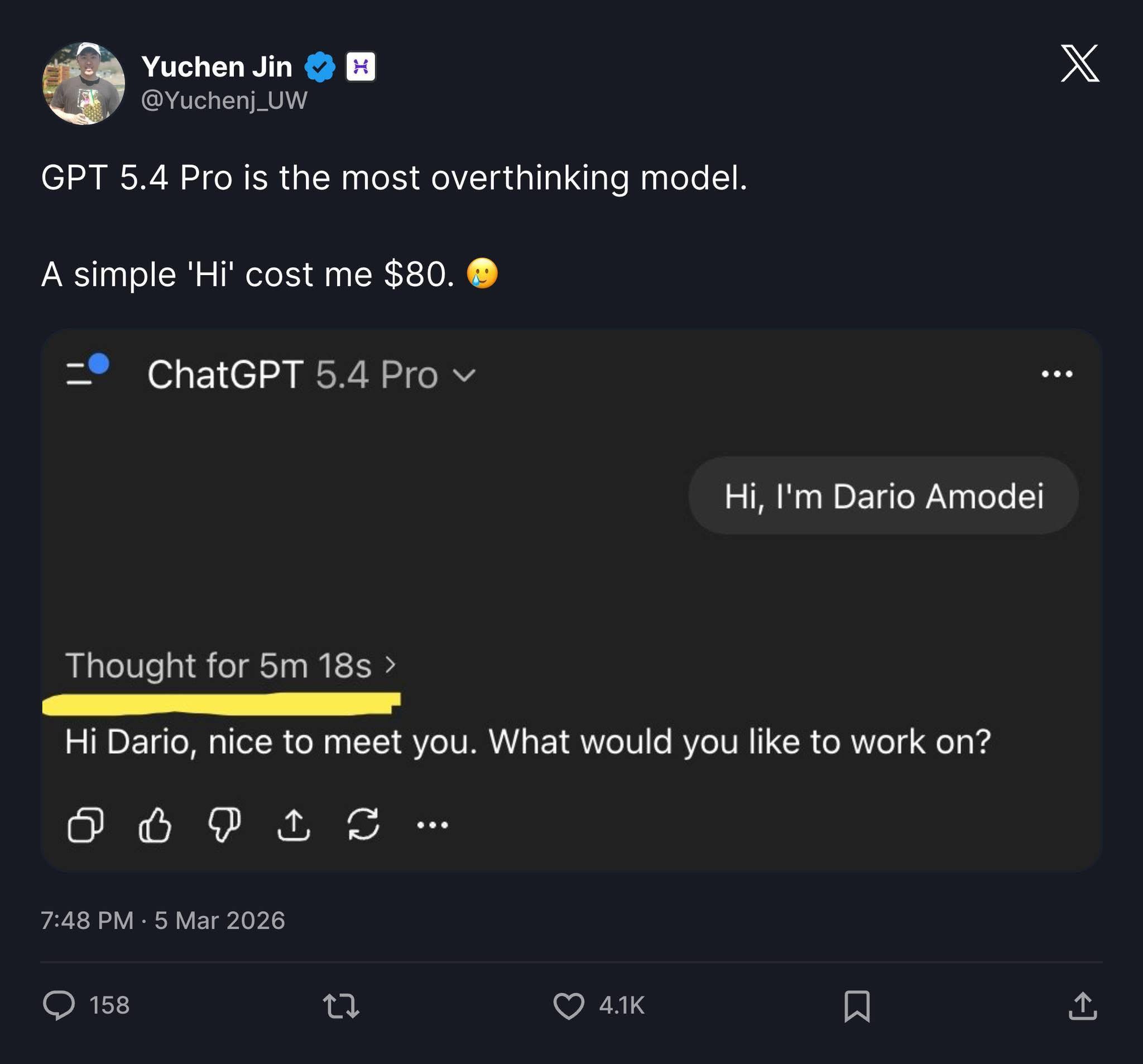 Oddiy salomlashish uchun sakkiz yuz dollar to'lov qilindi