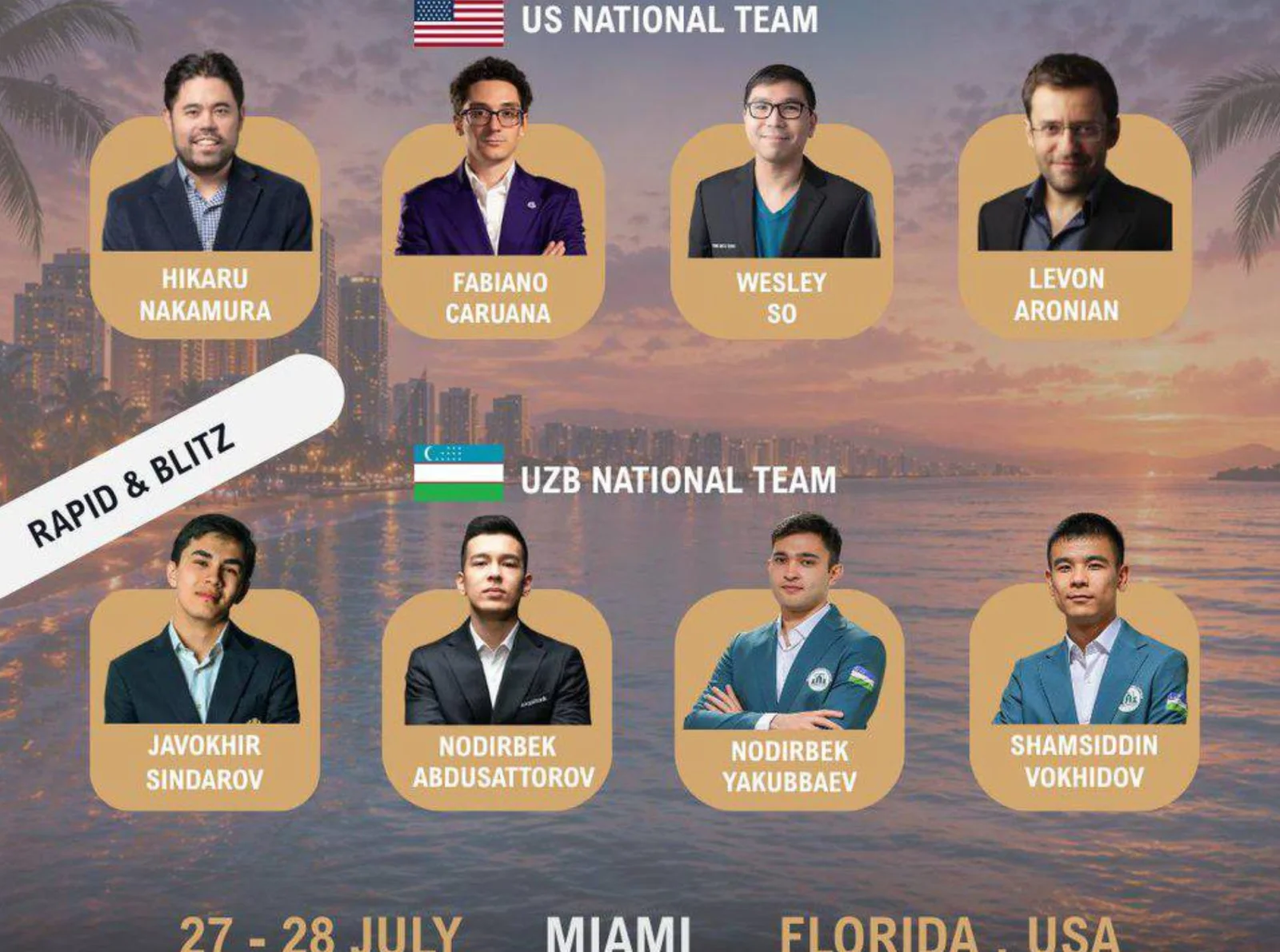 Mayamida AQSh va O'zbekiston shaxmatchilari o'zaro kuch sinashadi