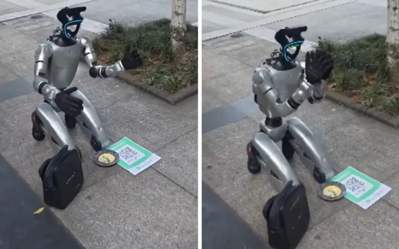 Xitoyda gumanoid robot ko‘chada odamlardan pul so‘radi