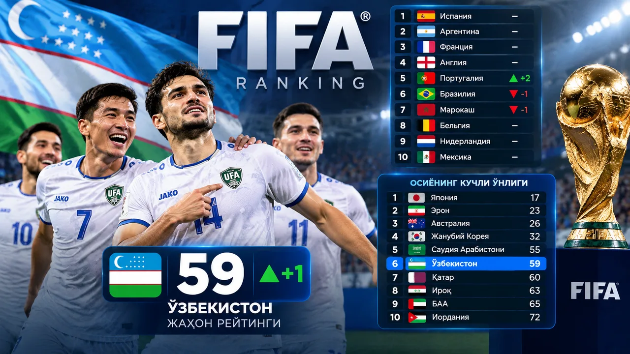 O‘zbekiston milliy terma jamoasi FIFA reytingida yuqoriga ko‘tarildi